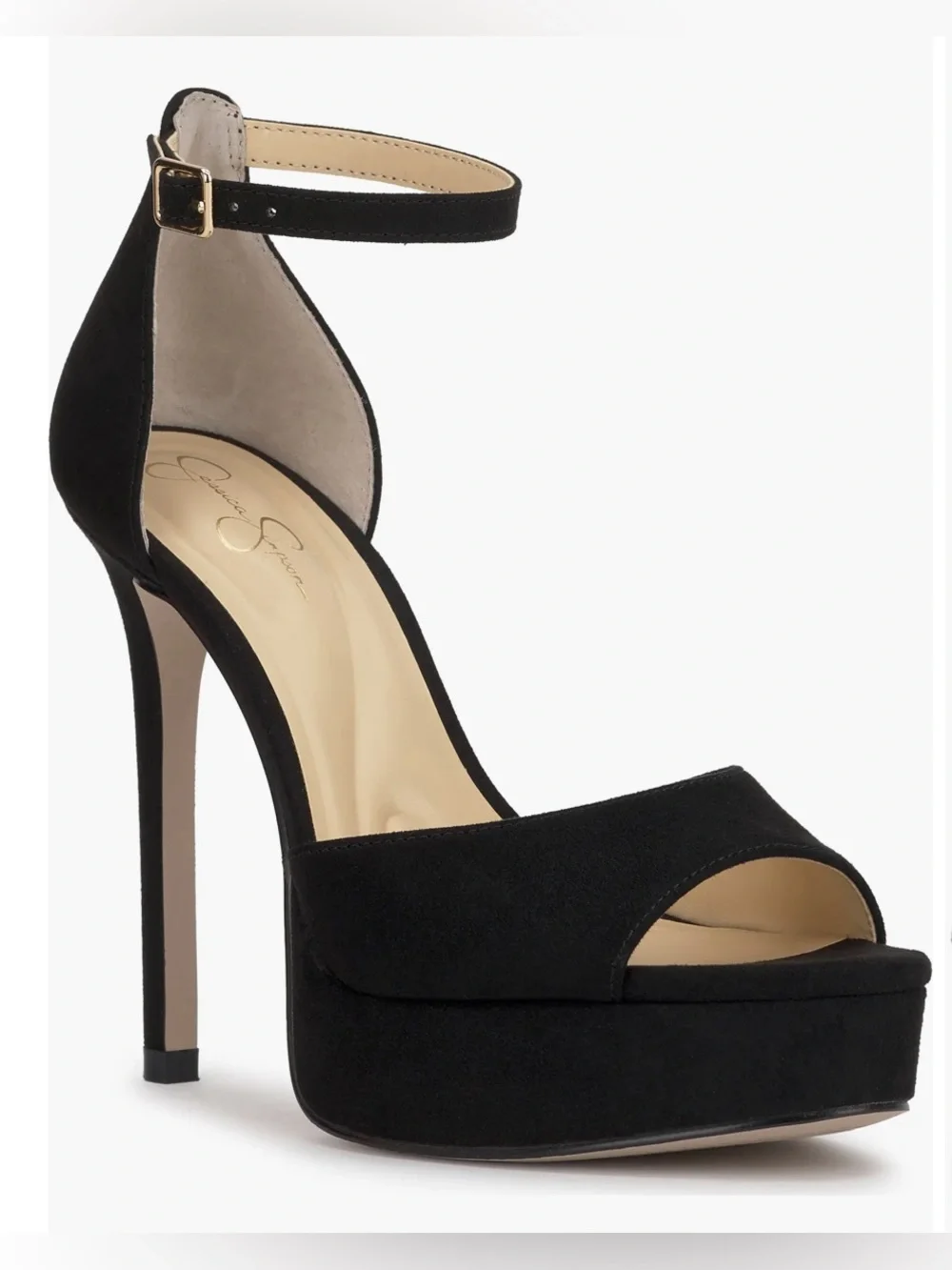 Jessica Simpson Sohilea Black Suede Ankle-Strap Platform Heels Size 8.5M
